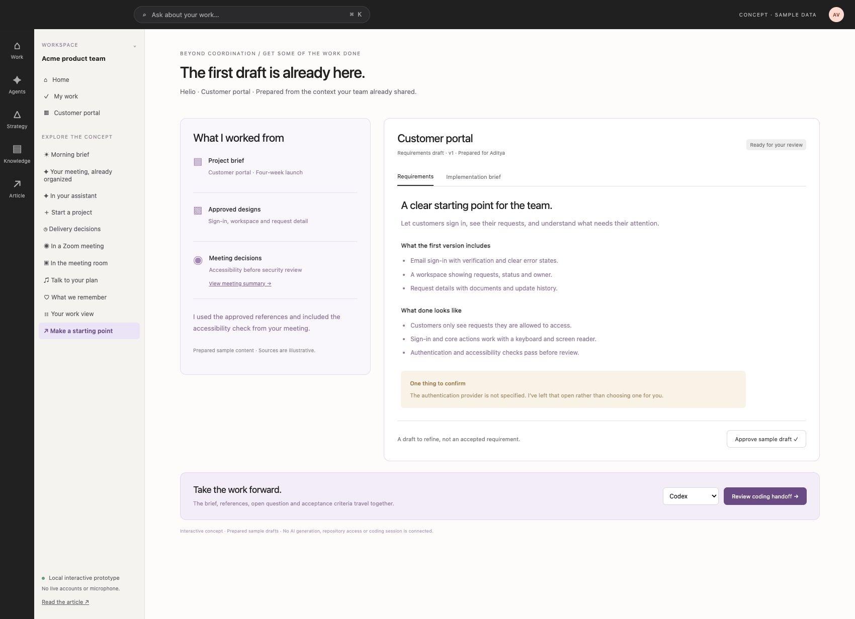 A requirements draft from project context