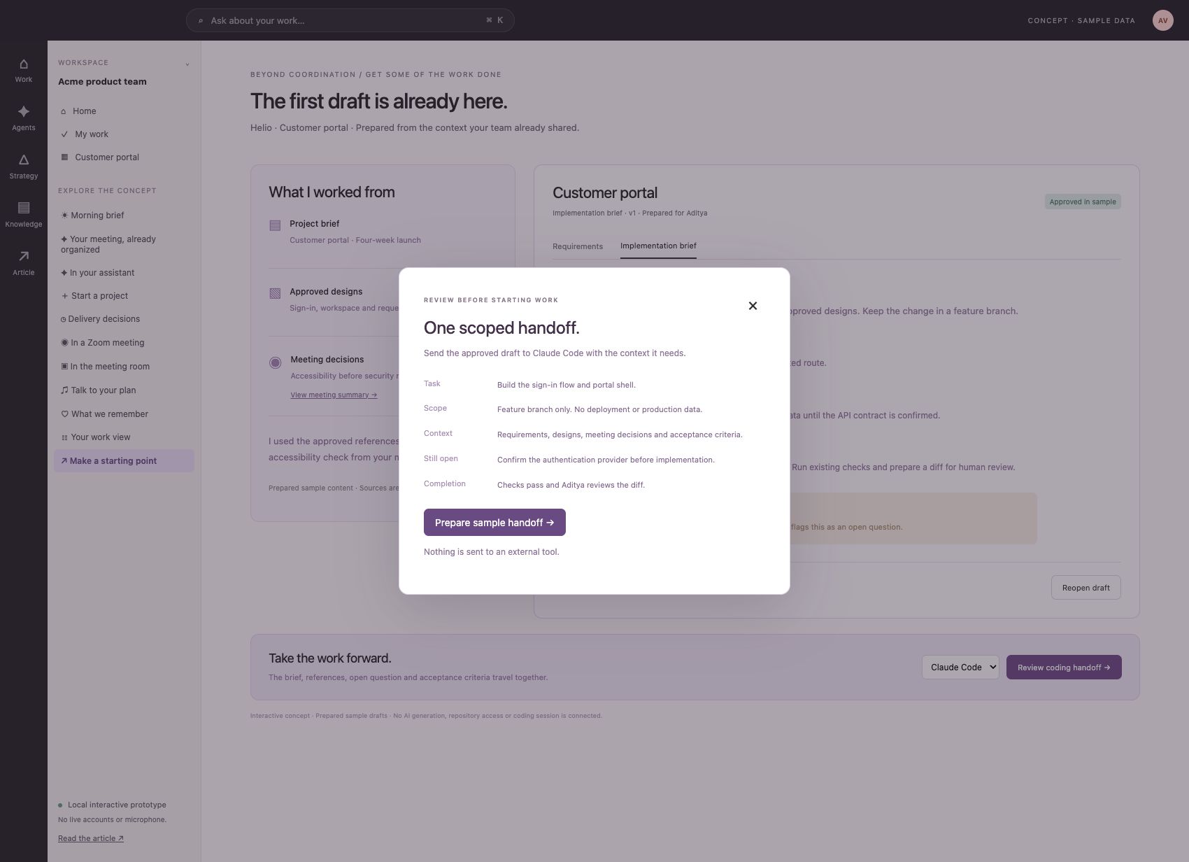 Scoped coding handoff for review
