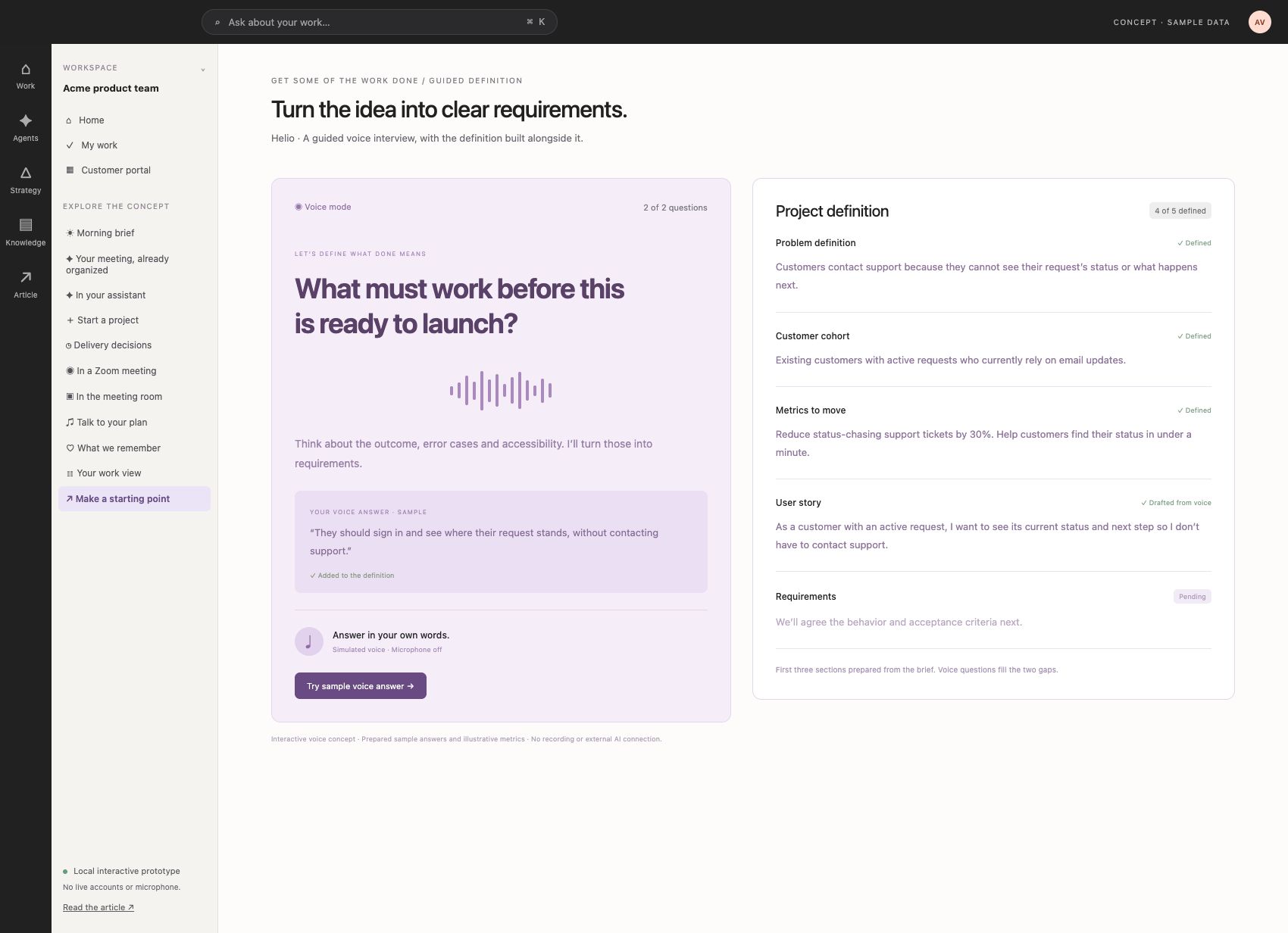 A voice answer becomes a user story
