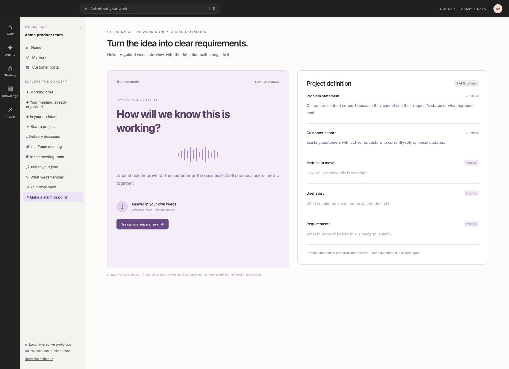 Problem statement and customer cohort filled; metrics, user story and requirements pending