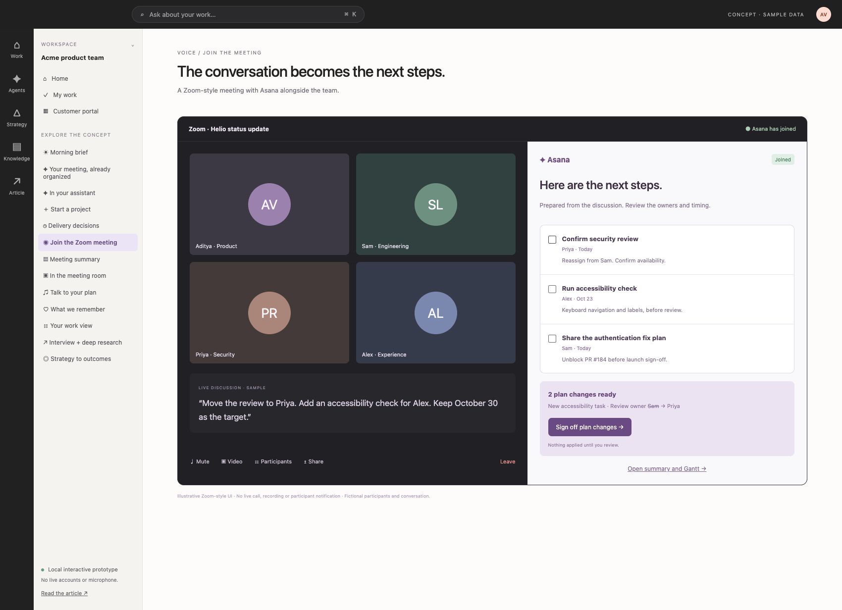 Asana joins Zoom with an assigned action list